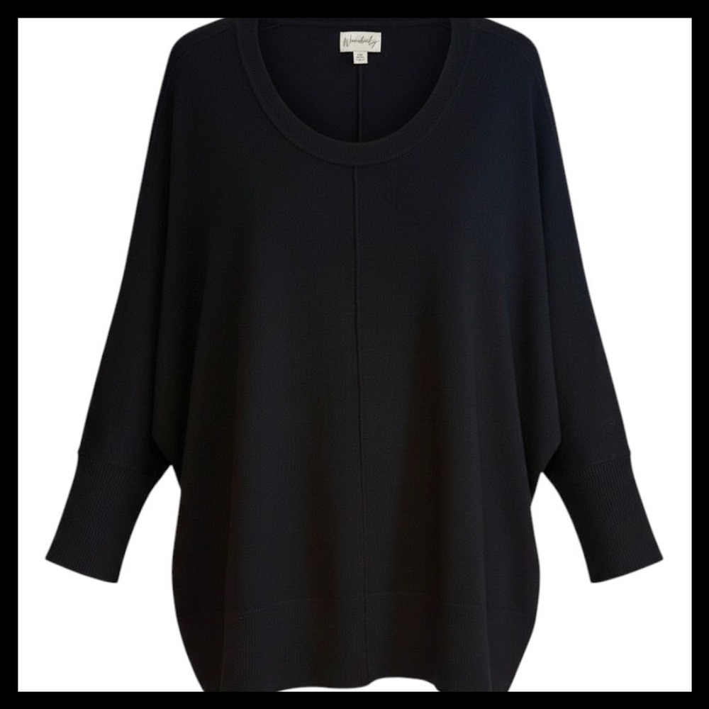 Wonderly Black Long Sleeve Oversized Knit Sweater Top Women Size 2X